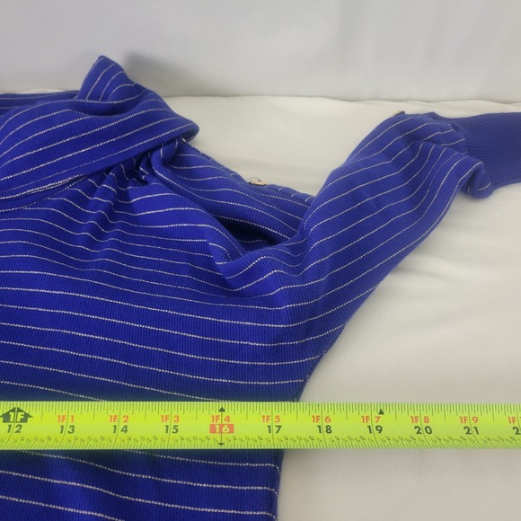 Rafaella Womens Sweater XS Petite Blue Metallic Striped Long Sleeve Cowl Neck - Picture 8 of 10